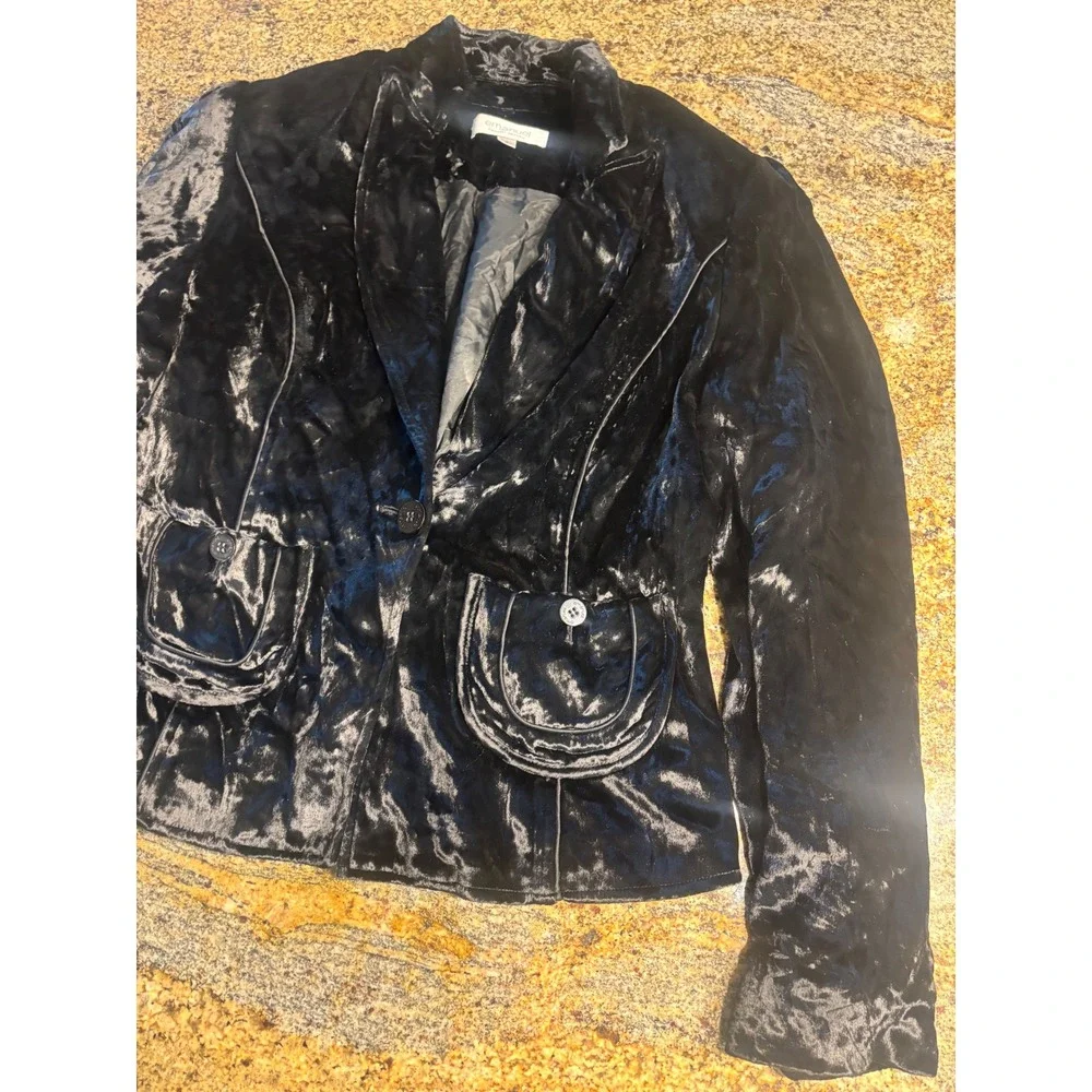 Emanuel Ungaro Black Velvet Blazer Jacket Women's Size 4‎ Button Front Velour
